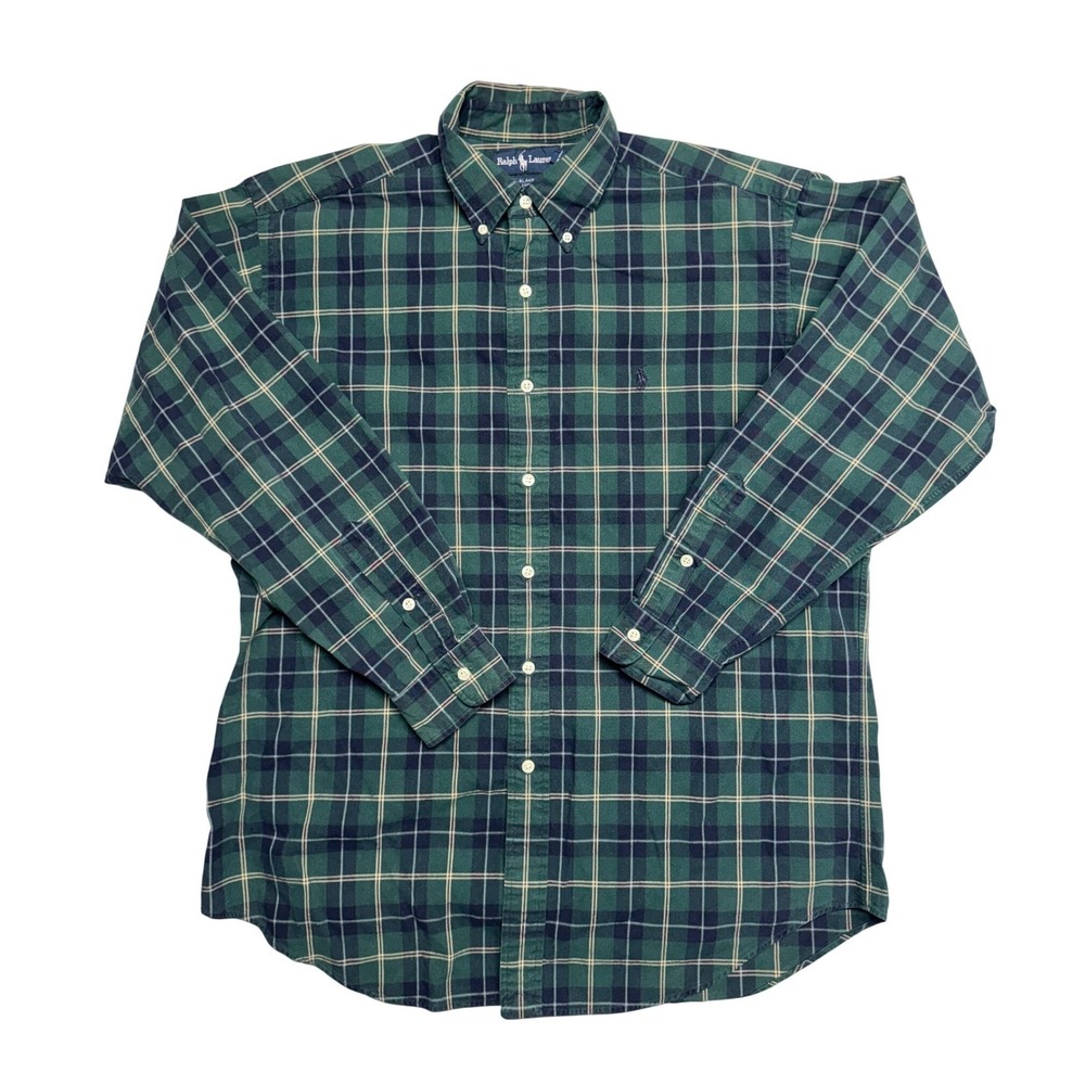 Ralph Lauren Blake Mens Medium Green Plaid Button Down Shirt Cotton Y2K Vintage